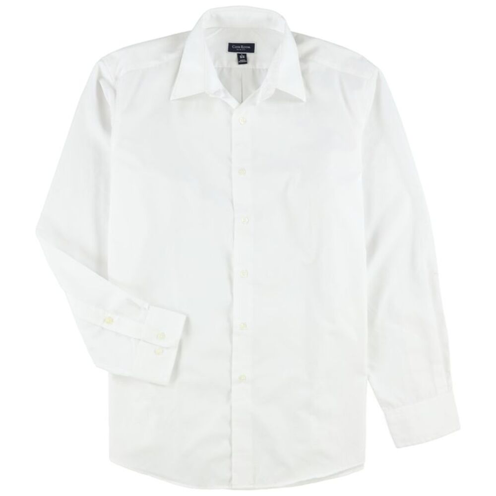 Club Room Mens Slim Button Up Shirt, White, L Neck, DM